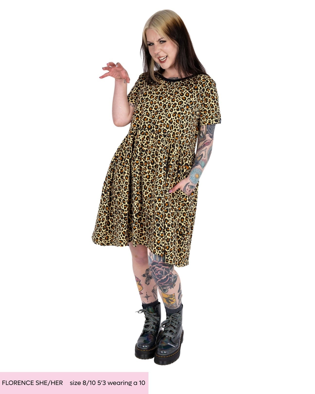 Leopard Print Smock Dress with Pockets by Rebel Romance