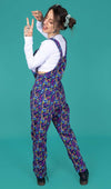 90's Arcade Print Stretch Twill Cotton Dungarees by Run and Fly