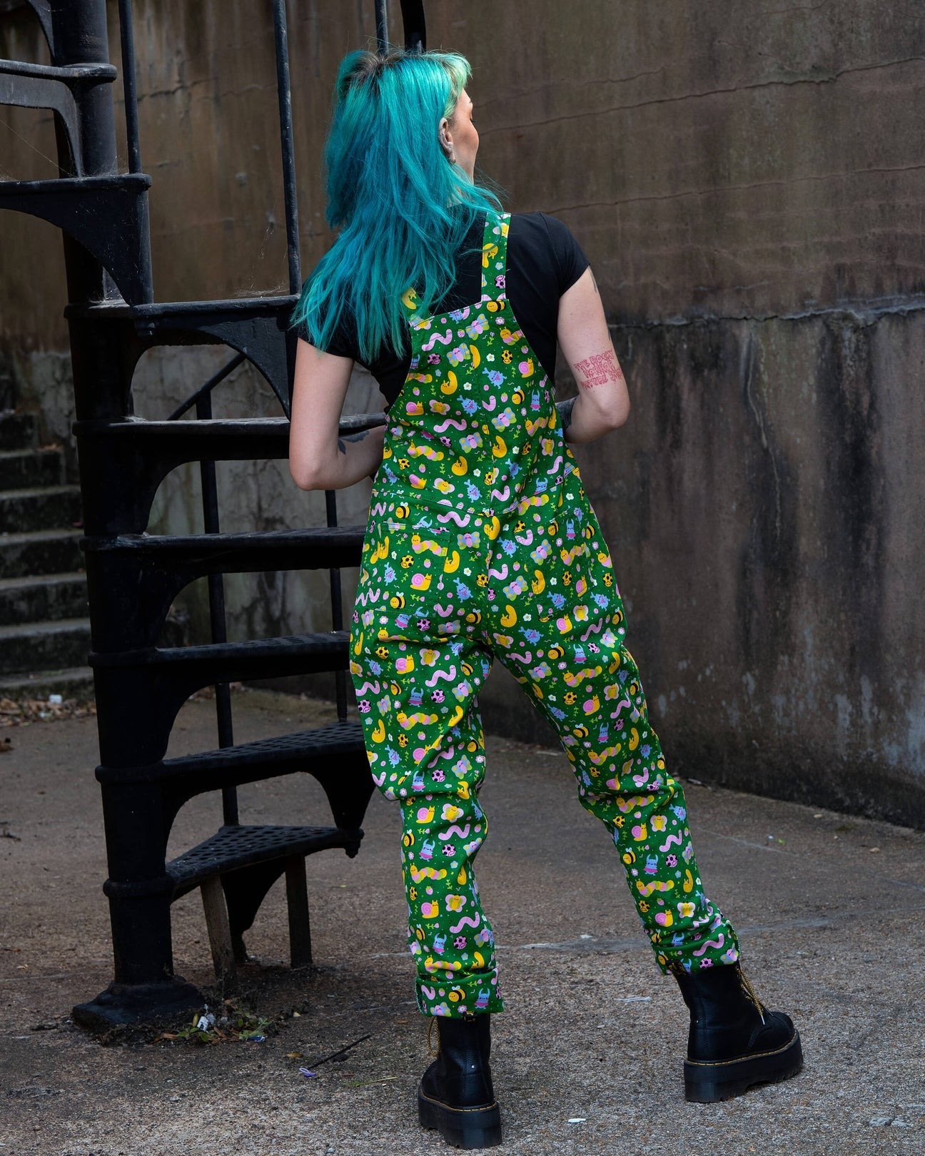 Bugs Print Stretch Cotton Dungarees by Rebel Romance