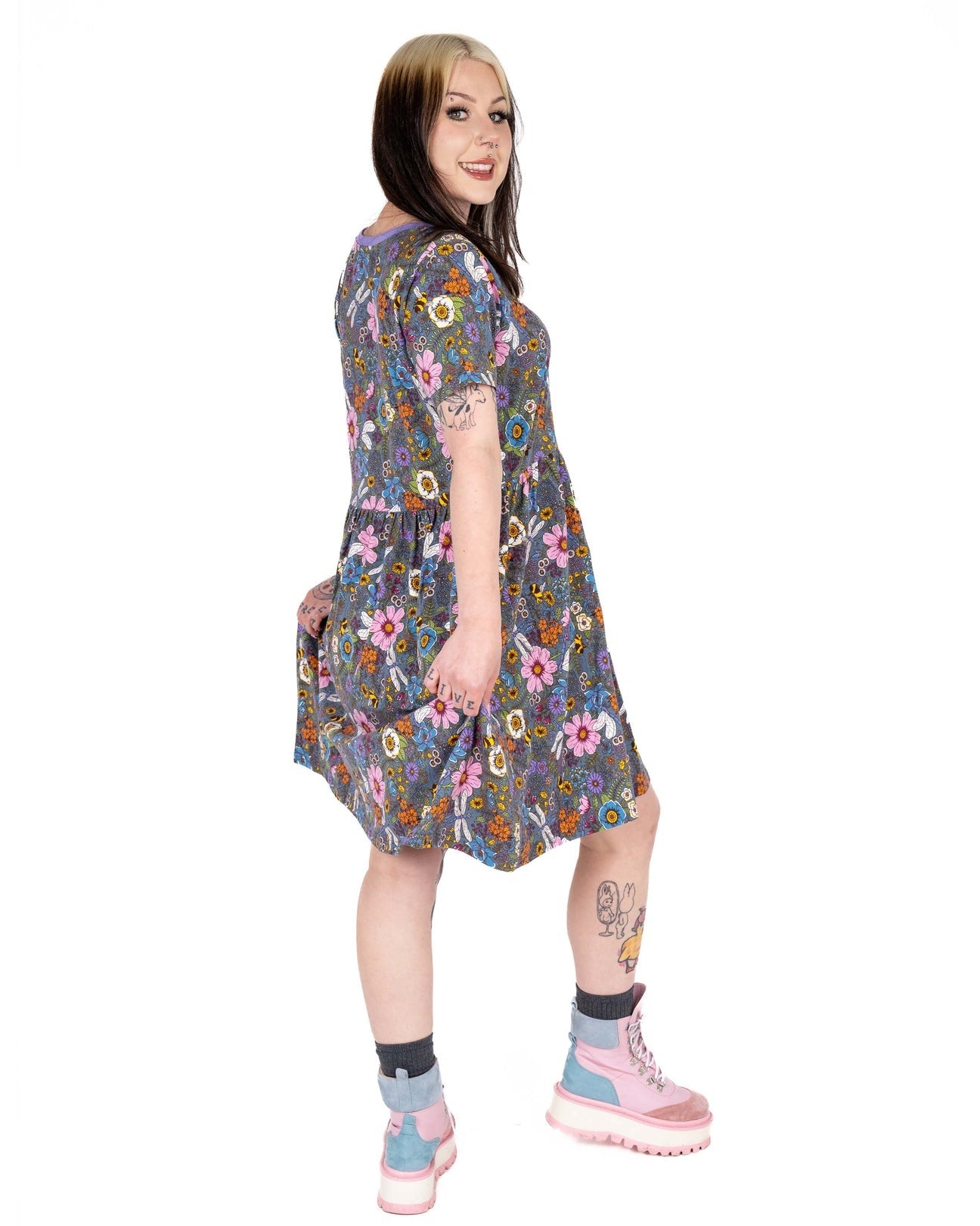 Cottagecore Floral Print Smock Dress with Pockets by Rebel Romance