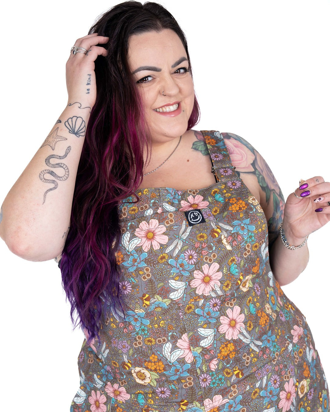 Cottagecore Floral Print Stretch Cotton Dungarees by Rebel Romance