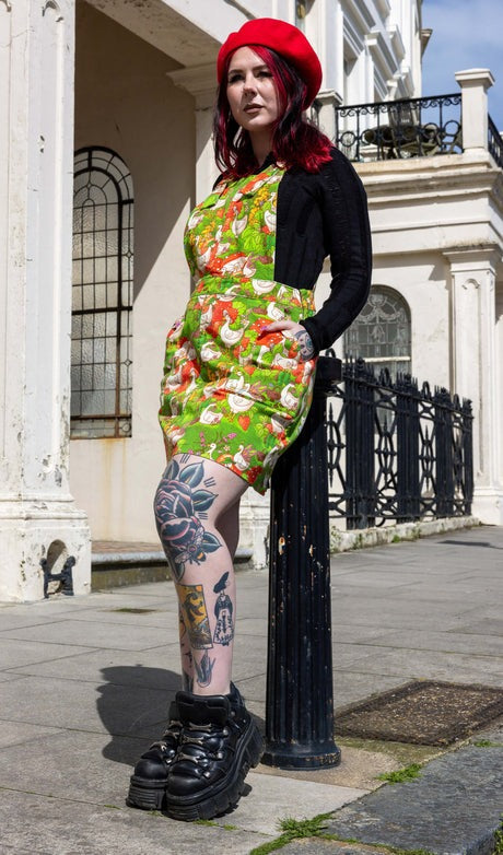 In The Geese Garden Print Dungaree Pinafore Dress by Run and Fly X The Mushroom Babes