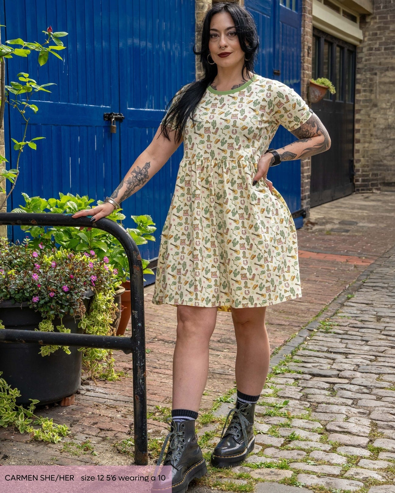 Cowboy Print Smock Dress with Pockets by Rebel Romance