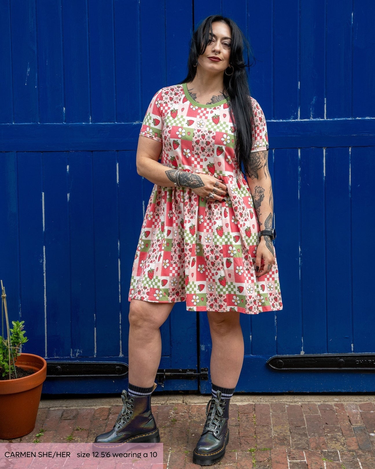 Strawberry Picnic Smock Dress with Pockets by Rebel Romance