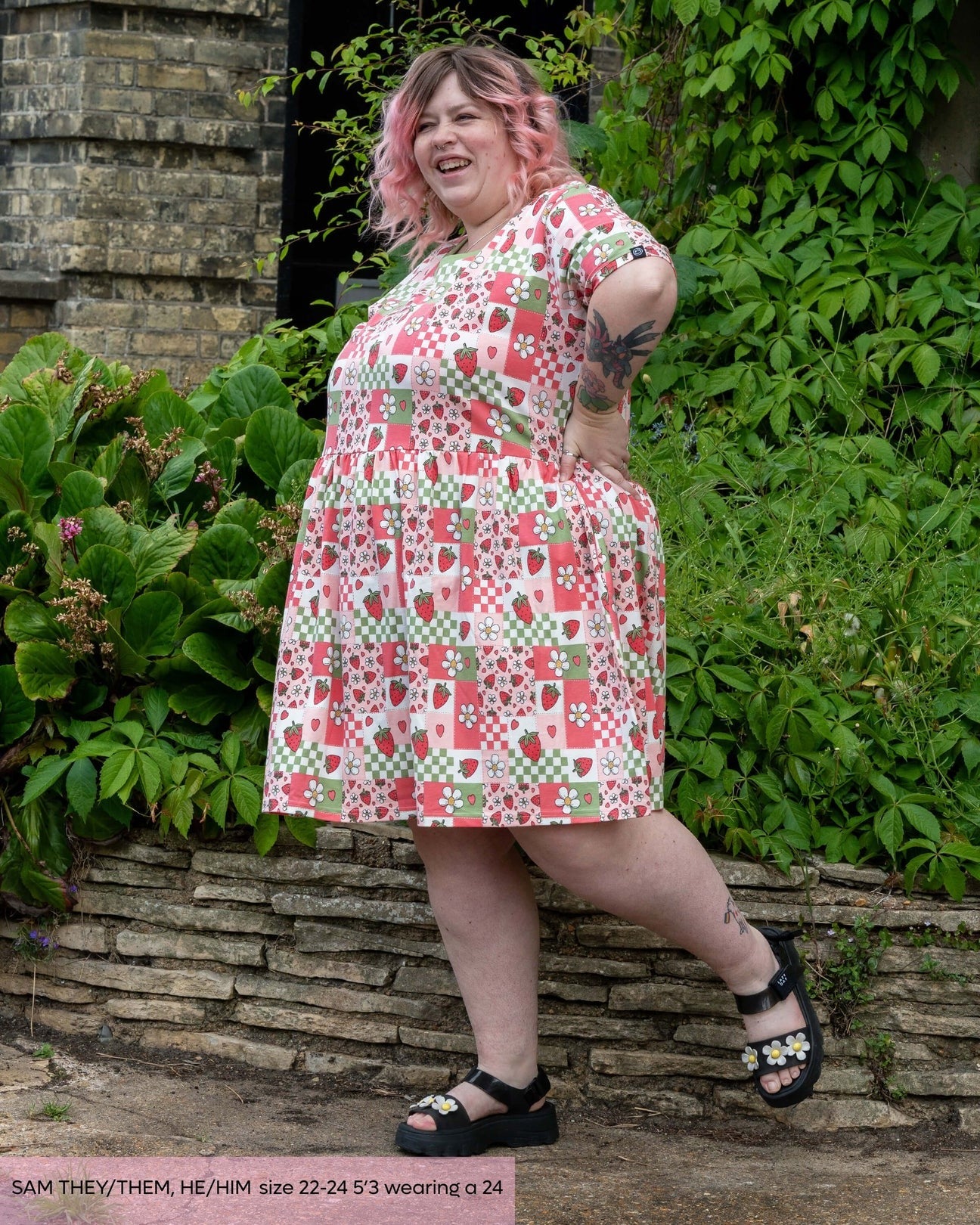Strawberry Picnic Smock Dress with Pockets by Rebel Romance