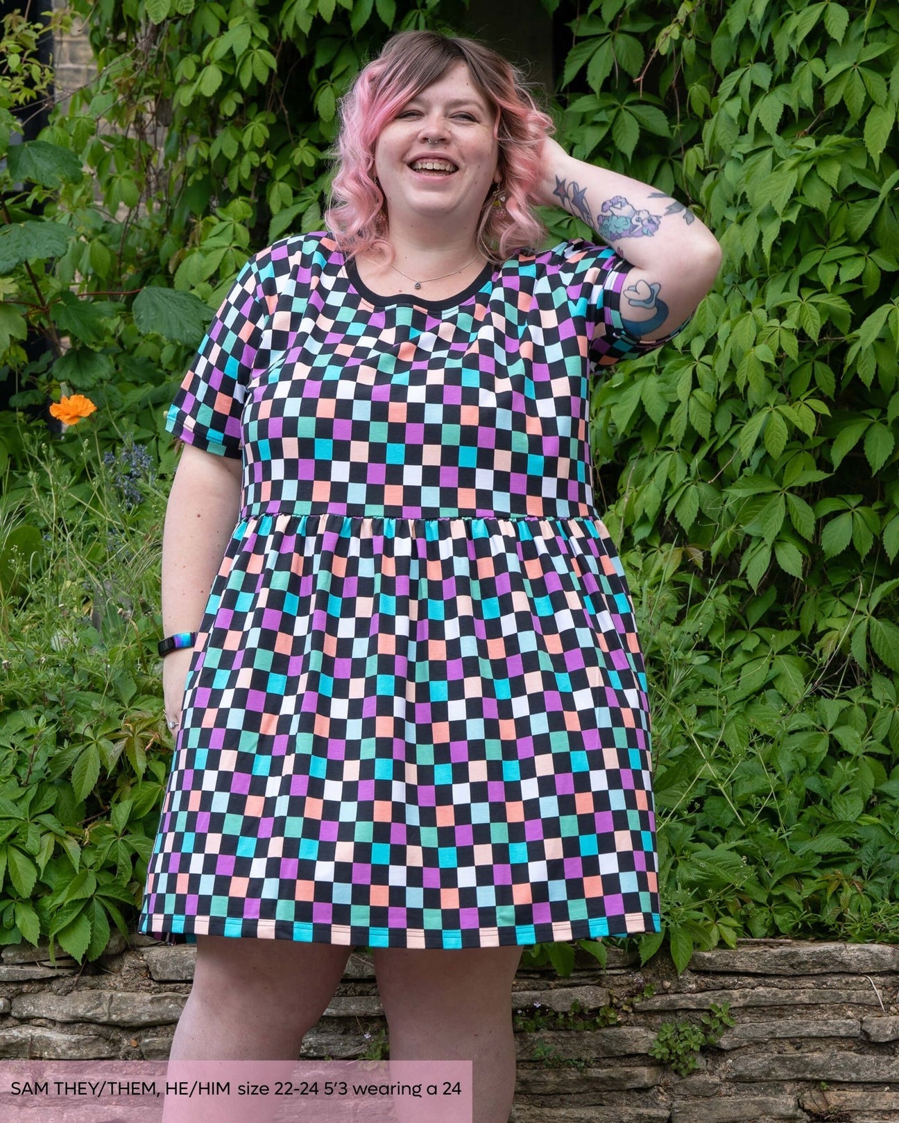 Checkerboard Print Smock Dress with Pockets by Rebel Romance