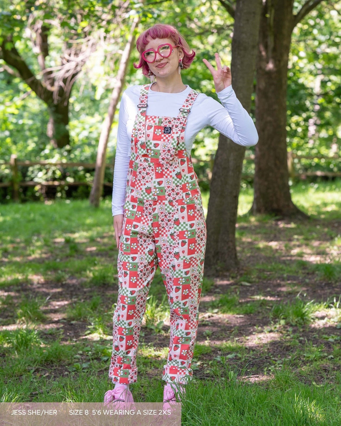 Strawberry Picnic Stretch Cotton Dungarees by Rebel Romance
