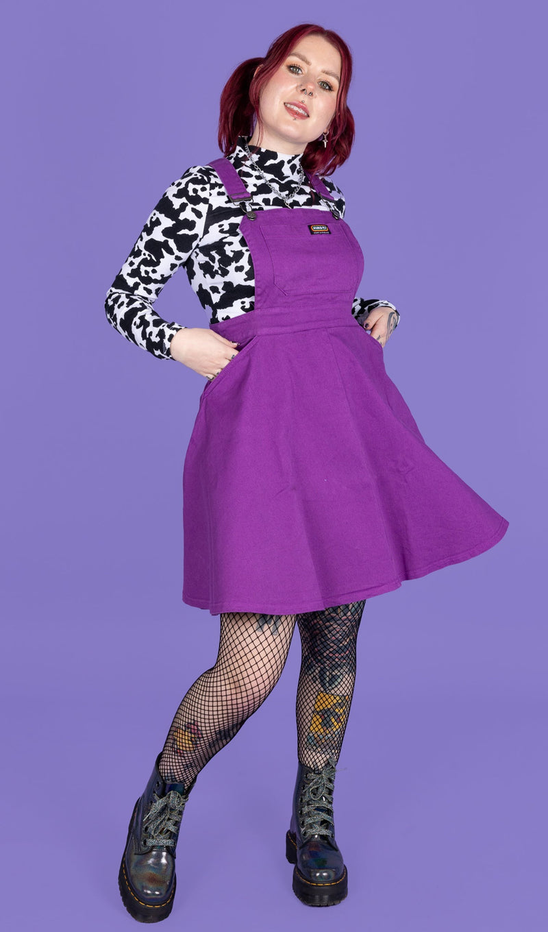 Run and Fly Purple Stretch Twill Flared Pinafore Dress