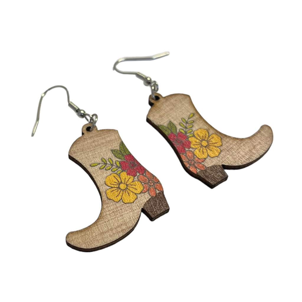 Wooden Cowboy Boots Earrings