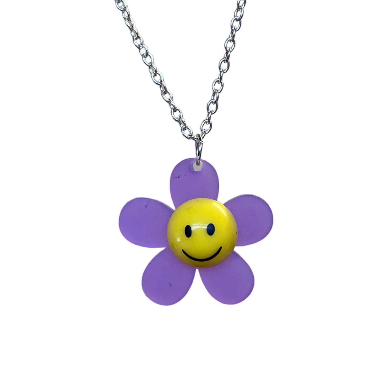 Happy Smile Face Daisy Flower Pendant Necklace y2k 90s – Minimum Mouse