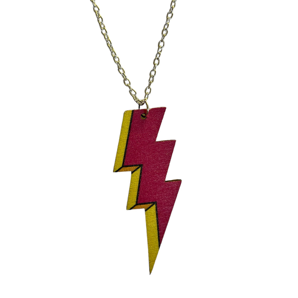 Pink Wooden Lightning Bolt Necklace
