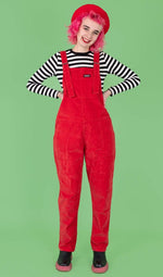 Red Stretch Corduroy Dungarees by Run and Fly