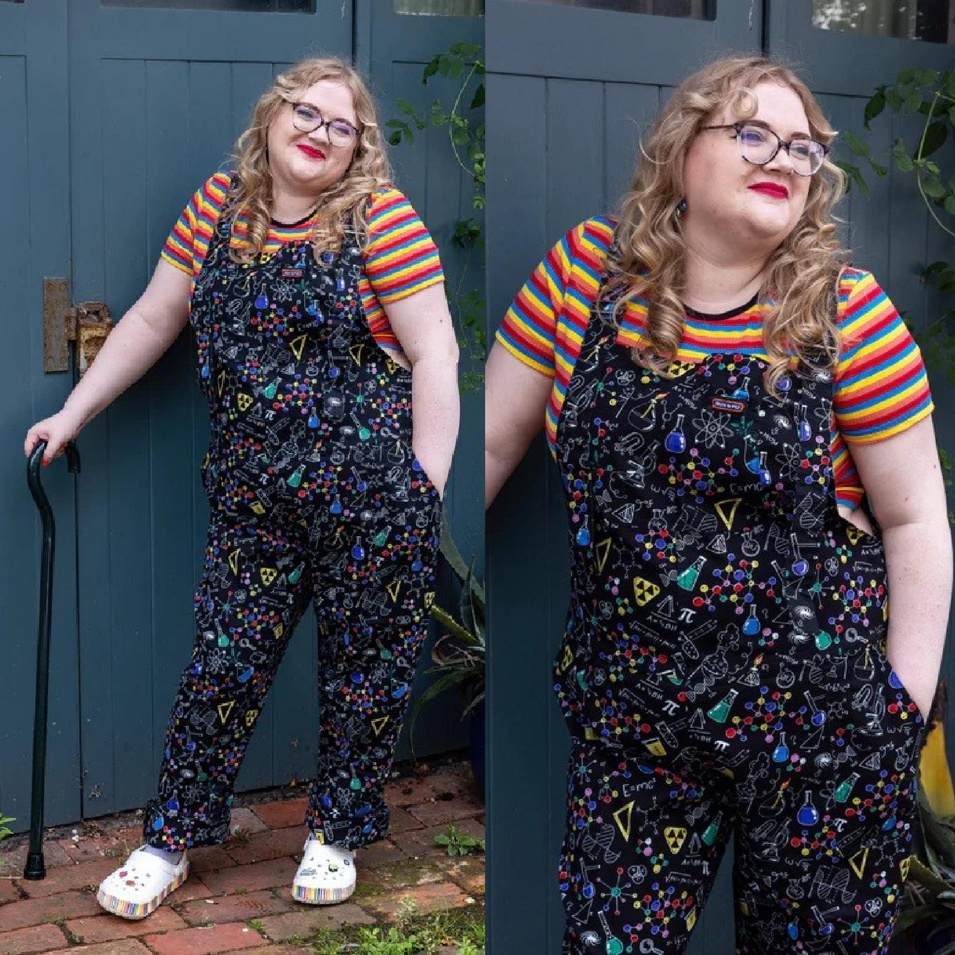 Science Print Stretch Twill Cotton Dungarees by Run and Fly