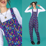 90's Arcade Print Stretch Twill Cotton Dungarees by Run and Fly