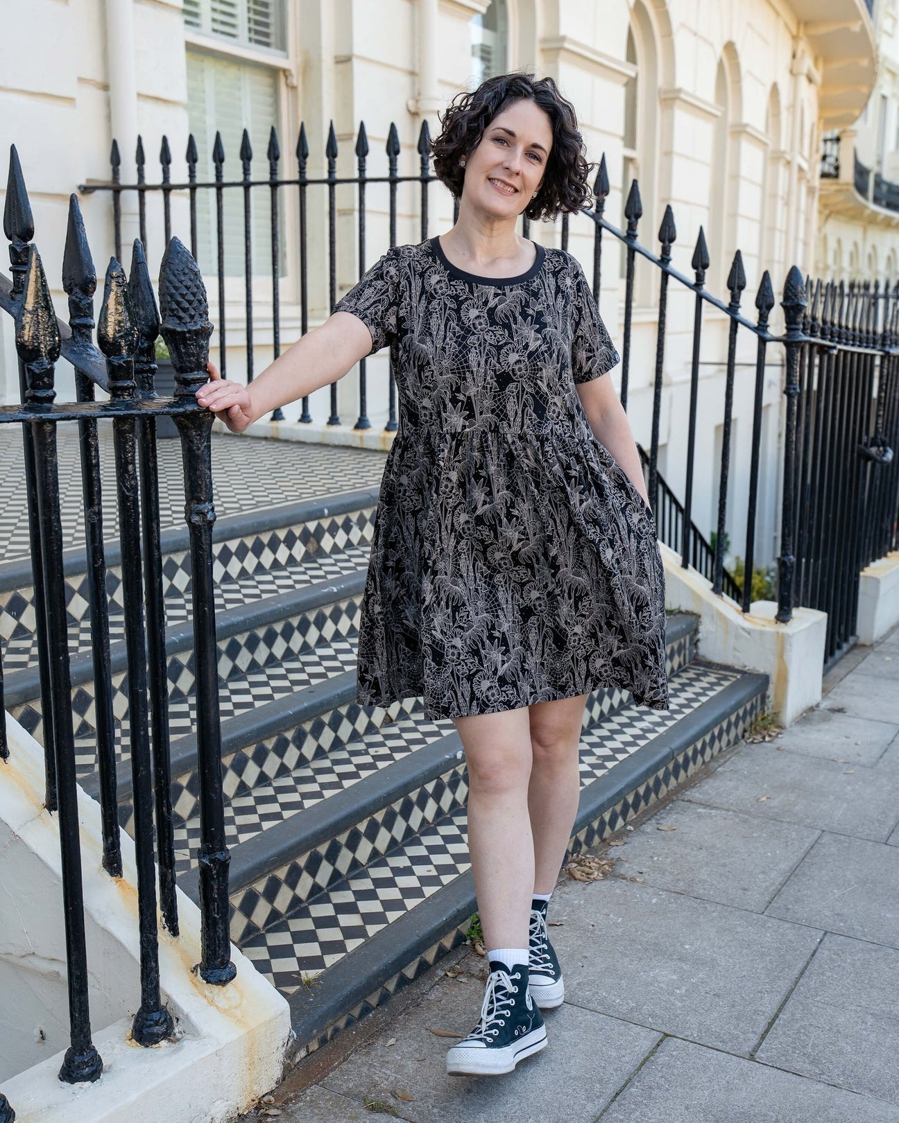 Black Floral Cobweb Smock Dress with Pockets by Rebel Romance