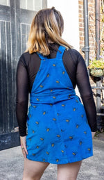 Blue Stretch Cord Bee Print Dungaree Pinafore Dress by Run and Fly