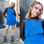 Blue Stretch Cord Bee Print Dungaree Pinafore Dress by Run and Fly