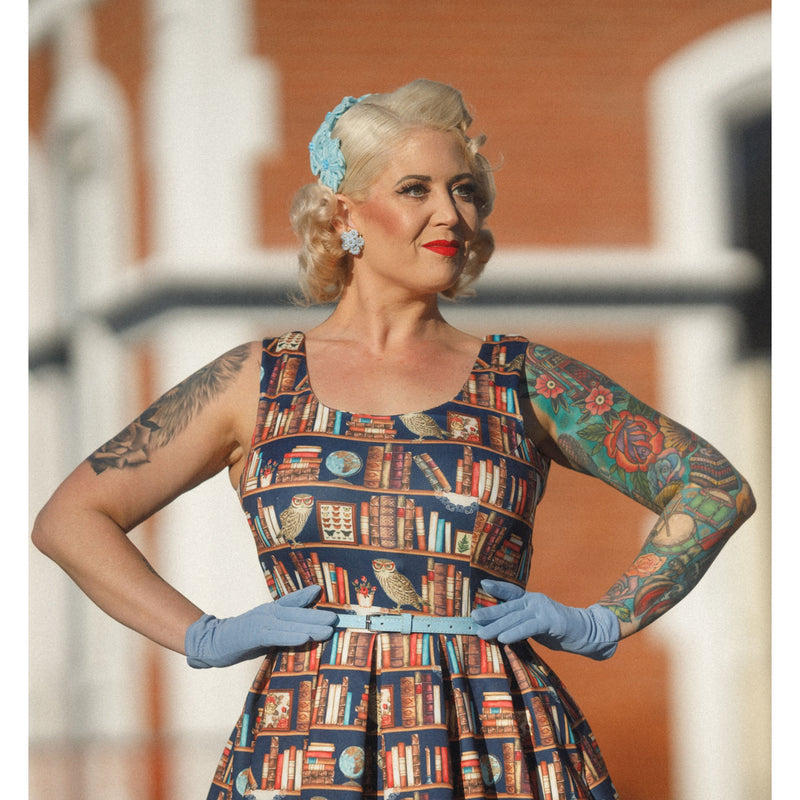 Library Bookcase Print Dress by Dolly and Dotty