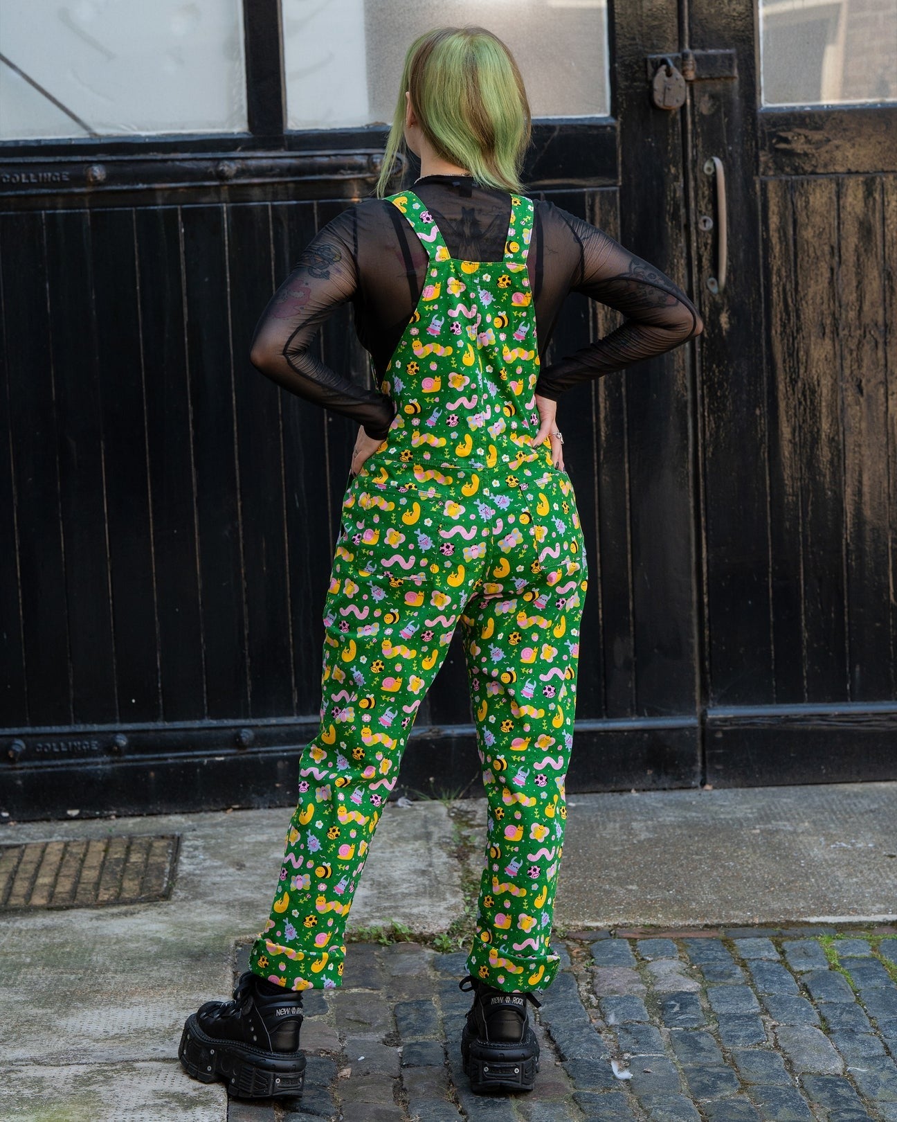 Bugs Print Stretch Cotton Dungarees by Rebel Romance
