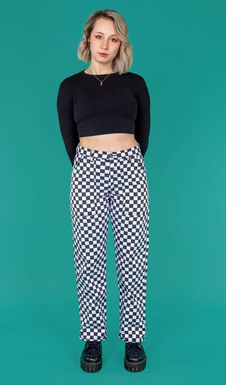 Checkerboard Black and White Straight Leg Jeans by Run and Fly