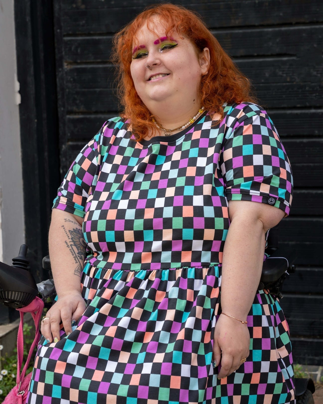 Checkerboard Print Smock Dress with Pockets by Rebel Romance
