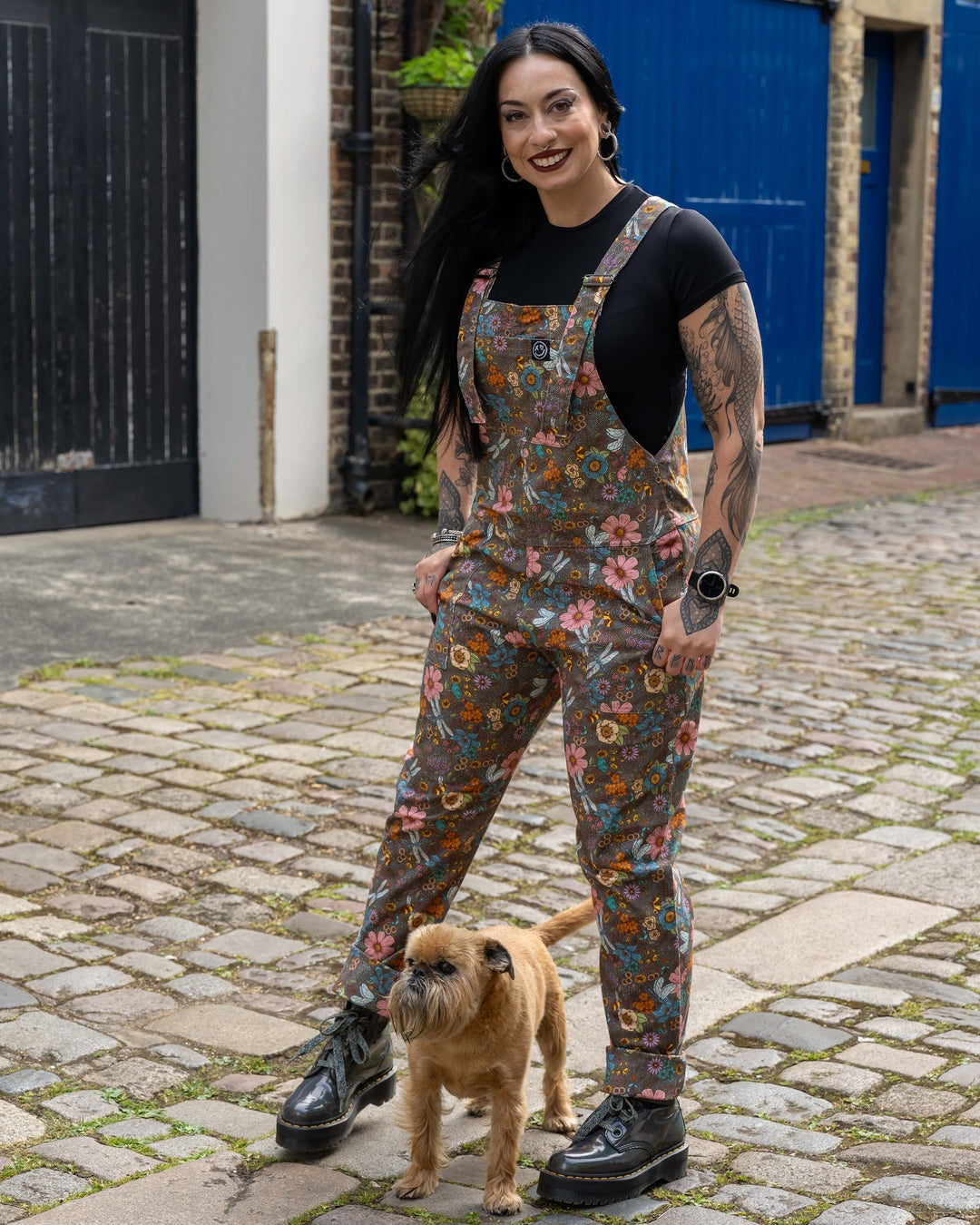 Cottagecore Floral Print Stretch Cotton Dungarees by Rebel Romance