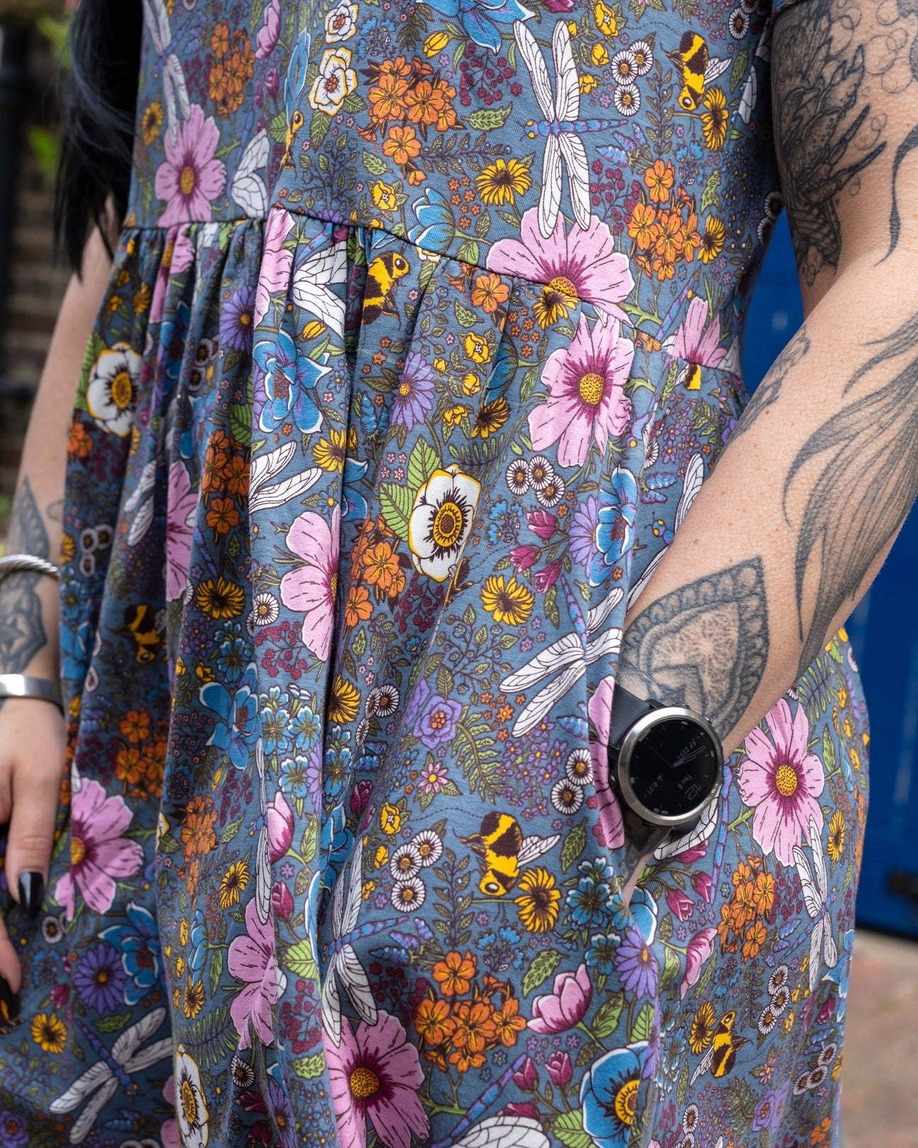 Cottagecore Floral Print Smock Dress with Pockets by Rebel Romance