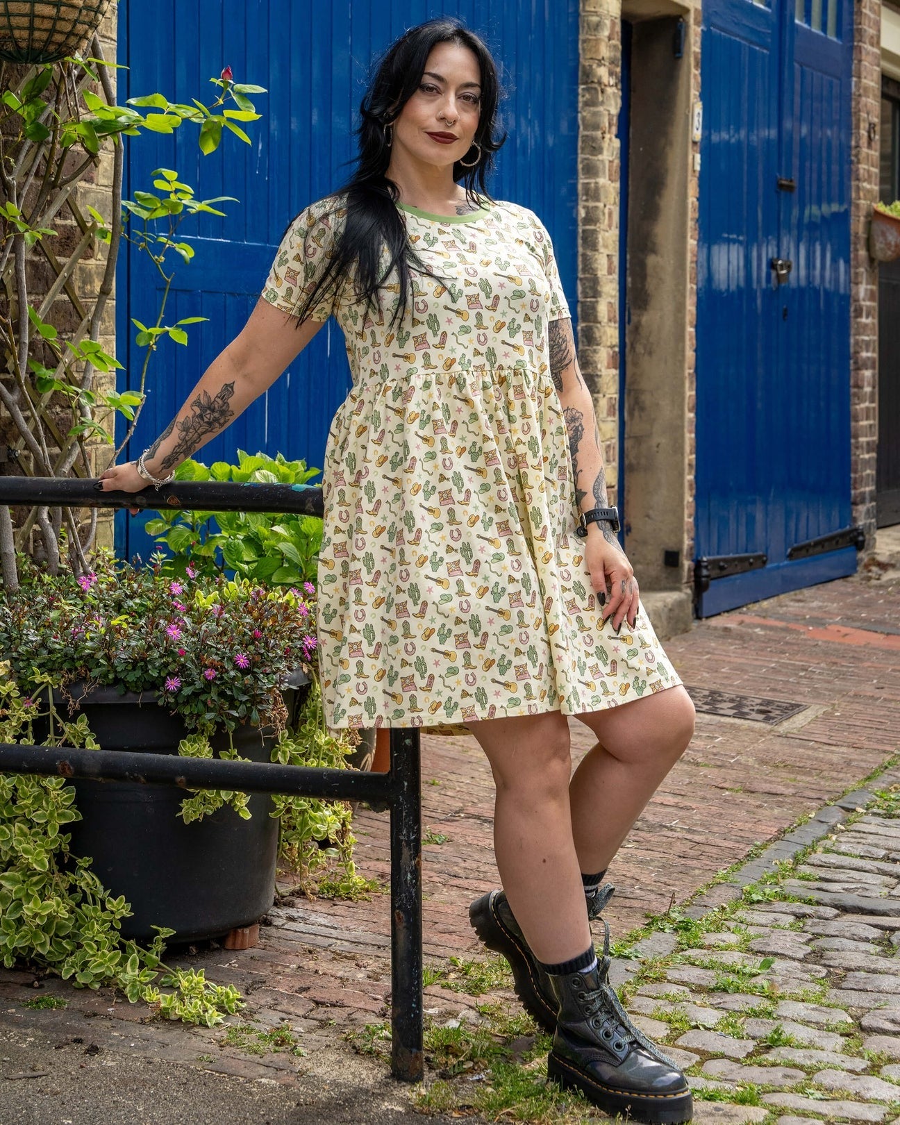 Cowboy Print Smock Dress with Pockets by Rebel Romance