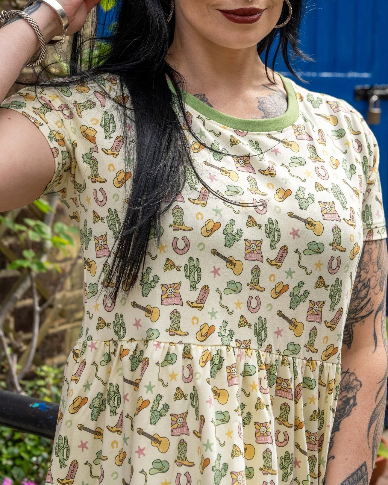 Cowboy Print Smock Dress with Pockets by Rebel Romance