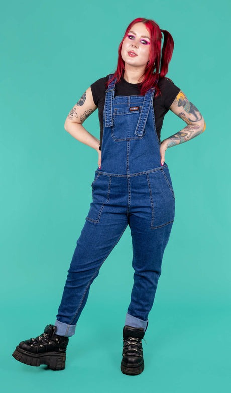 Blue Stretch Denim Dungarees by Run and Fly