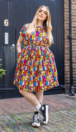 Finding Fox Dog Print Cotton Tea Dress with Pockets by Run and Fly