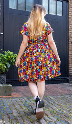 Finding Fox Dog Print Cotton Tea Dress with Pockets by Run and Fly