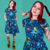 Dogs in Space Print Cotton Tea Dress with Pockets by Run and Fly
