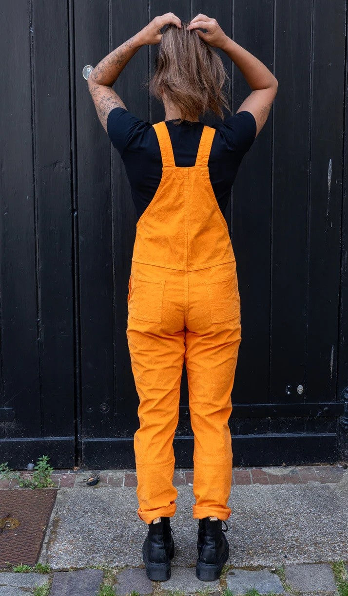 Highlighter Orange Stretch Corduroy Dungarees by Run and Fly