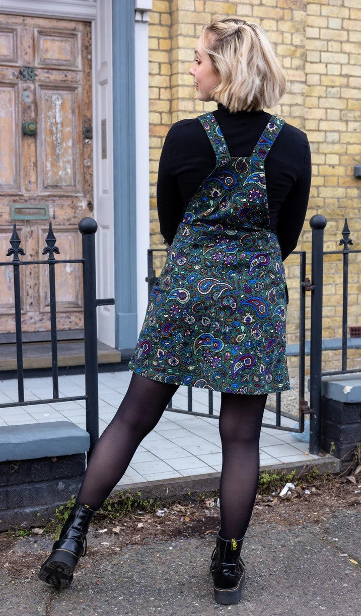 Forest Green Paisley Print Dungaree Pinafore Dress by Run and Fly