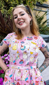 Party Cats Print Cotton Tea Dress with Pockets by Run and Fly