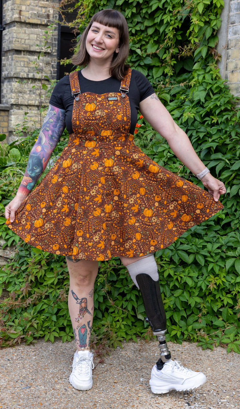 Run and Fly Autumn Pumpkin Print Flared Pinafore Dress