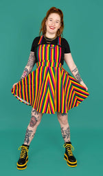 Run and Fly Rainbow Stripe Print Flared Pinafore Dress