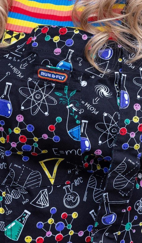 Science Print Stretch Twill Cotton Dungarees by Run and Fly