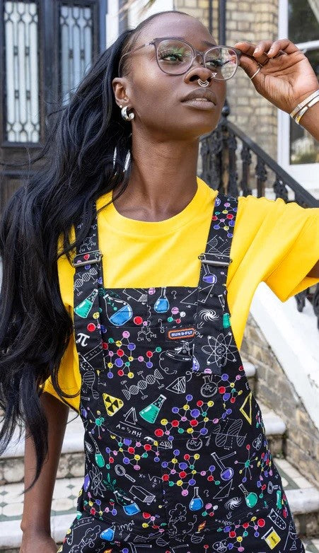 Science Print Stretch Twill Cotton Dungarees by Run and Fly