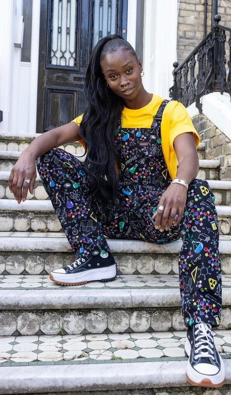 Science Print Stretch Twill Cotton Dungarees by Run and Fly