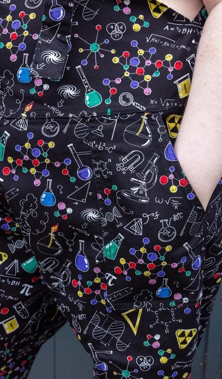 Science Print Stretch Twill Cotton Dungarees by Run and Fly