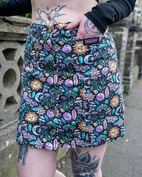 Run and Fly 90's Boho Summer Print Button Front A Line Skirt 10