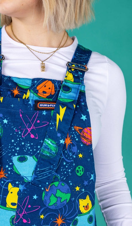 Dogs in Space Print Stretch Twill Cotton Dungarees