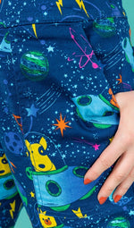 Dogs in Space Print Stretch Twill Cotton Dungarees