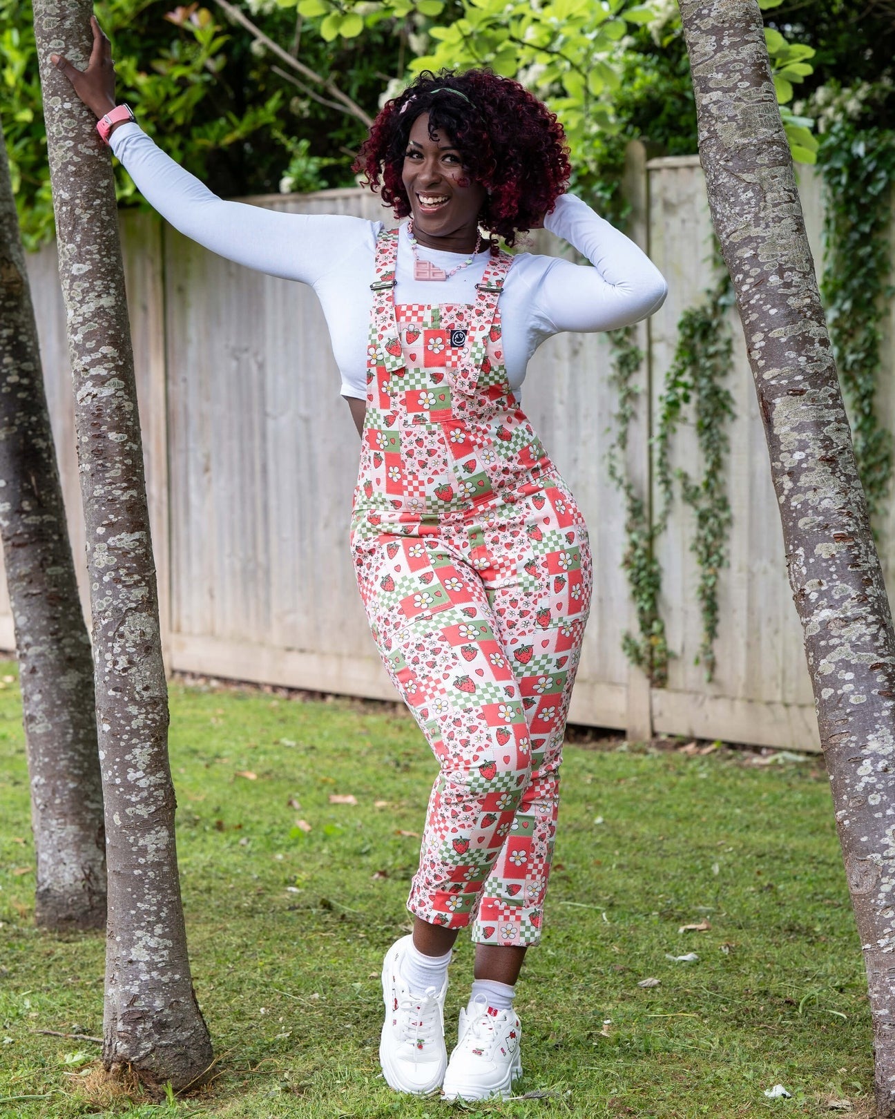 Strawberry Picnic Stretch Cotton Dungarees by Rebel Romance