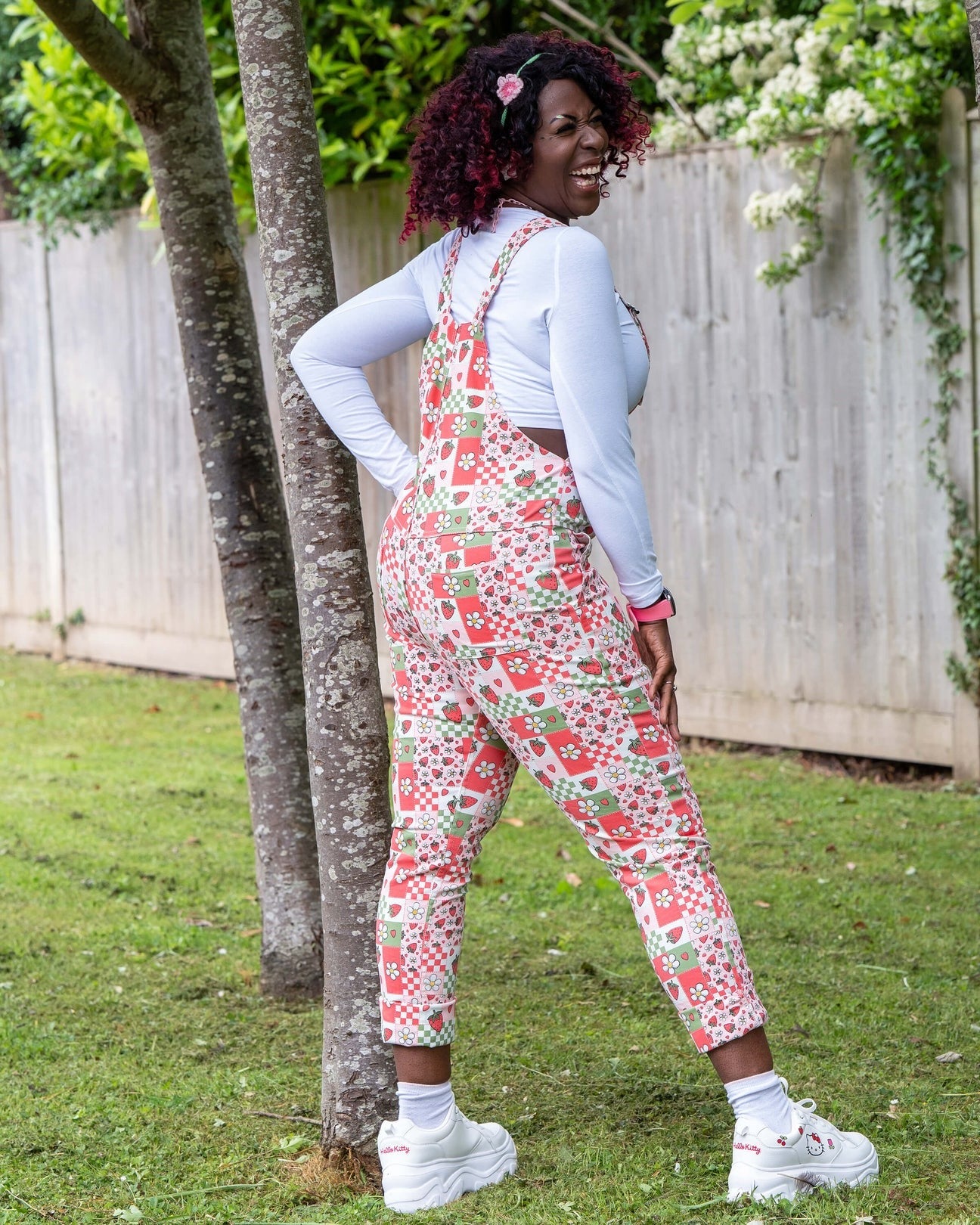Strawberry Picnic Stretch Cotton Dungarees by Rebel Romance