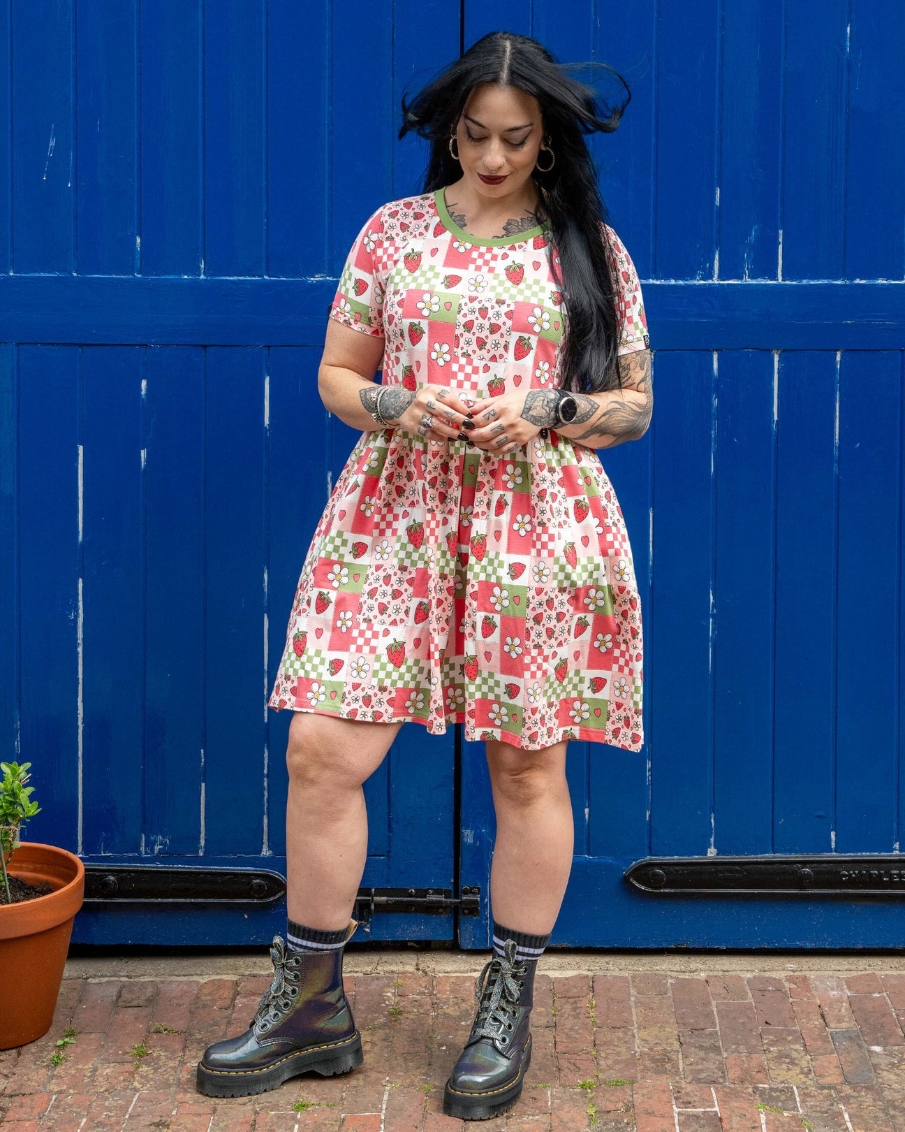 Strawberry Picnic Smock Dress with Pockets by Rebel Romance