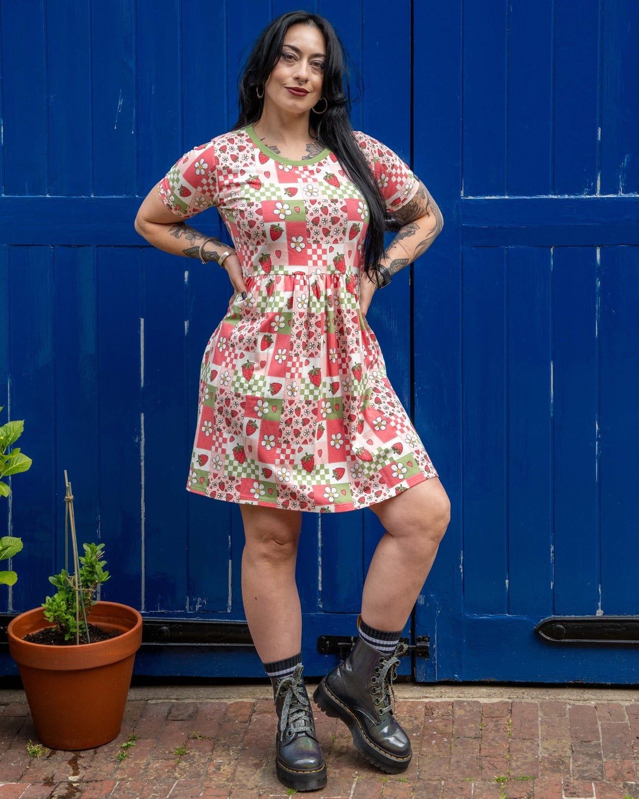Strawberry Picnic Smock Dress with Pockets by Rebel Romance