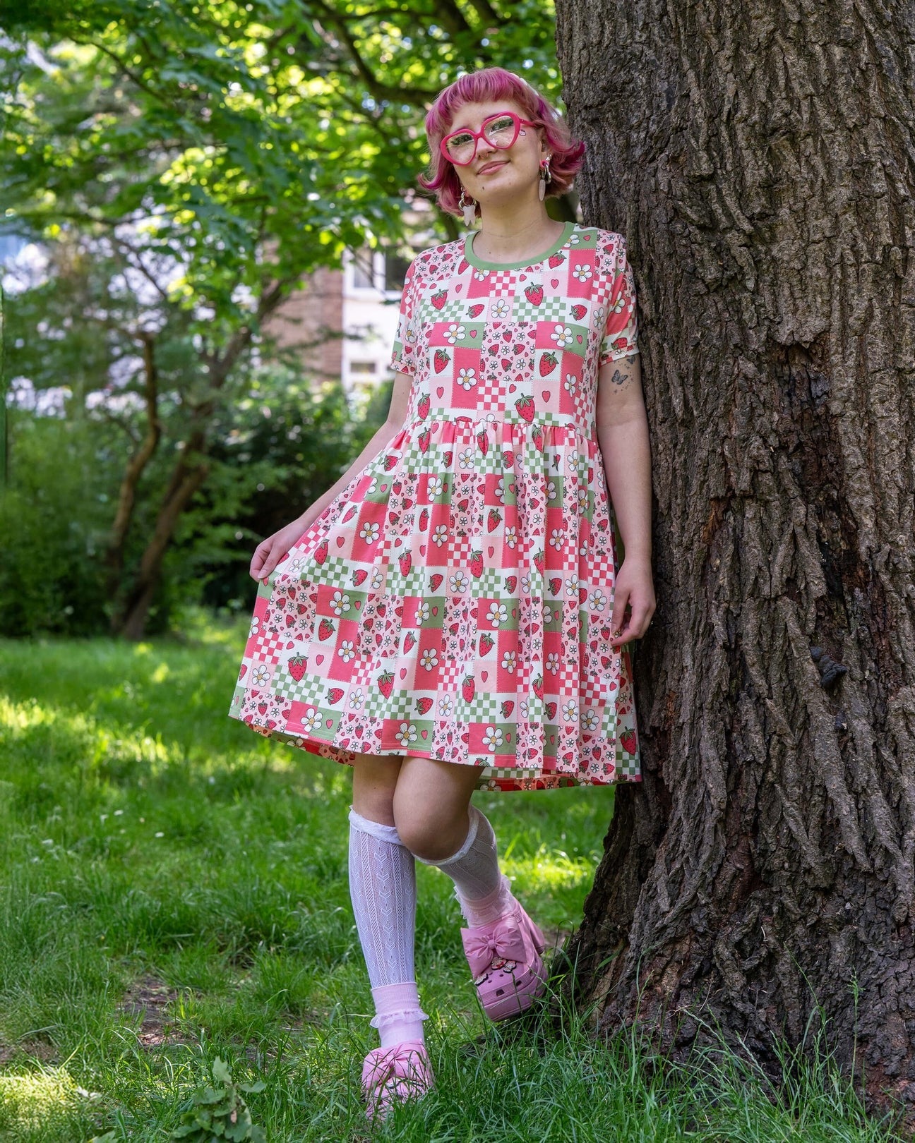Strawberry Picnic Smock Dress with Pockets by Rebel Romance